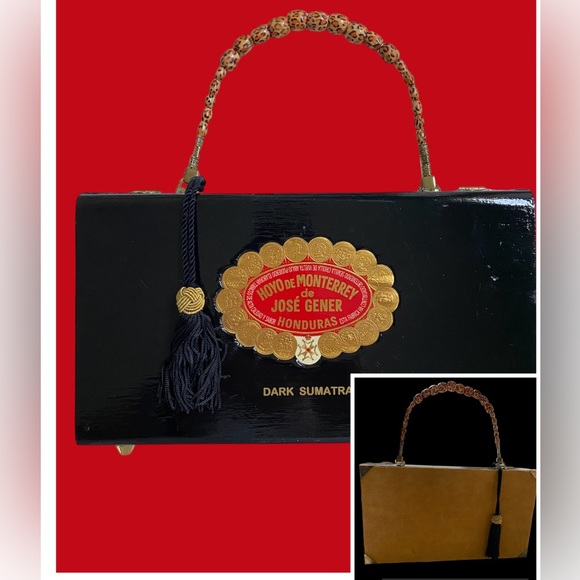 One of a kind tasseled , beaded handle cigar box purse - Picture 1 of 9